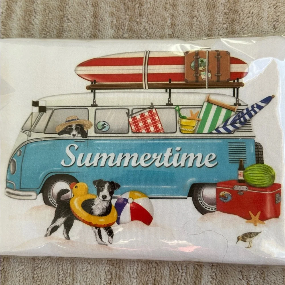 Mary Lake-Thompson Retro Summer Van Station Wagon Canoe Flour Sack Dish Towel